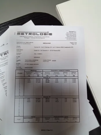 Calibration report traceable to 3+3 points (0°C; +75°C; +150°C)
