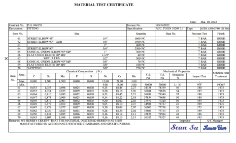 Inspection certificate 3.1