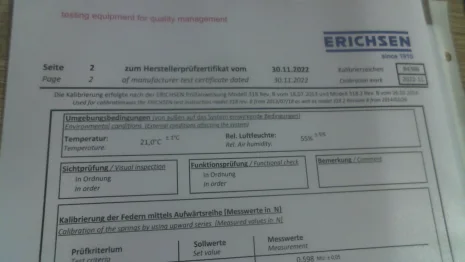 Calibration certificate for 00200131