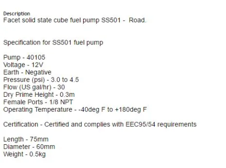 SS501 FUEL PUMP 40105 12V (18040105) 