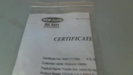 Material certificate for FS25-R-1-A-1-SPDT-N