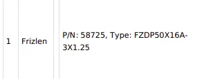 P/N: 58725, Type: FZDP50X16A-3X1.25