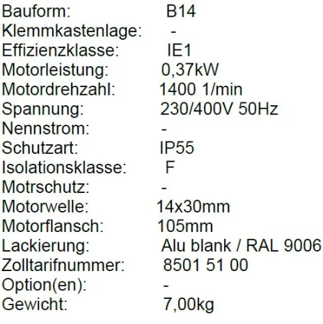 MOT. ELVEM KW0,37 HP0,5 4P PAM71B B14 IE1