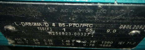 L-DA80MA-D 4 B5-PTO/PTC equivalent design: B-DA80MA-D (0,55 Kw) 